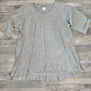 Spellbound grey linen 3/4 sleeve oversized tunic top ruffled size large N9